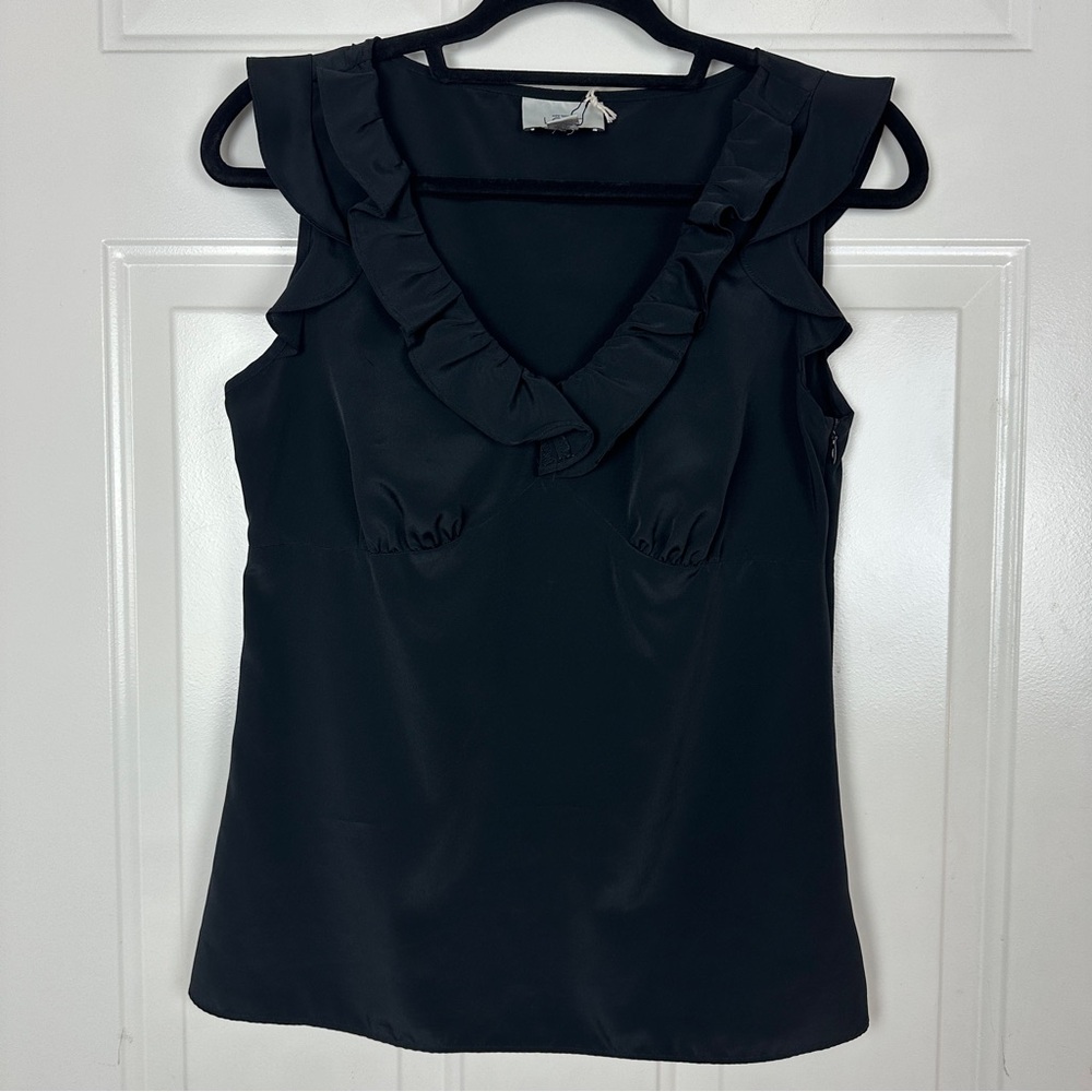 LOFT Black Ruffle V-Neck Sleeveless Blouse